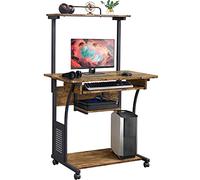 Yaheetech Mesa Escritorio con Ruedas Escritorio con Estanteria y Cajón Mesa de Ordenador Estrecho para Oficina con Bandeja de Teclado Marrón Rústico 80x50x132cm