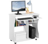 Yaheetech Mesa Escritorio con Ruedas Mesa de Oficina con Bandeja Extraíble 80x48x76 cm Escritorio Ordenador con Cajones para PC Impresora Despacho Estudio Blanco