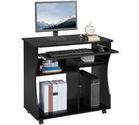 Yaheetech Mesa Escritorio con Ruedas Mesa de Oficina con Bandeja Extraíble 80x48x76 cm Escritorio Ordenador para PC Impresora Despacho Estudio Negro