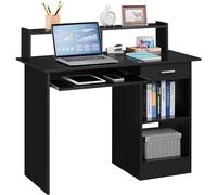 Yaheetech Mesa Escritorio con Soporte de Monitor para Oficina Despacho Mesa de Ordenador de Madera Mesa de Estudio con Cajón Estantes Negro 106 x 50 x 75 cm