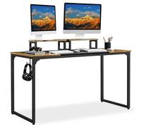 Yaheetech Mesa Escritorio con Soporte Monitor Mesa de Ordenador de Estilo Industrial Mesa Oficina Estudio con 2 Ojales para Cables/Gancho Marrón Rústico 140x60x89cm
