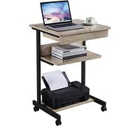Yaheetech Mesa Ordenador con Ruedas Escritorios Ordenador Pequeña con Bandeja de Teclado Mesa Gaming con Cajón para Estudio,Espacio Límite Negro 79,5x56x51cm Gris