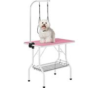 Yaheetech Mesa Peluqueria Canina Mesa Aseo para Perros/Gatos/Mascotas con 2 Correas Altura Regulable Ajuntable Superficie de Trabajo Antideslizante Más Grande Rosa