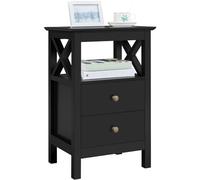 Yaheetech Mesilla de Noche con 2 Cajones Mesita de Noche de Moderno Mesa Auxiliar Lateral para Sofá Dormitoriode Madera MDF Negro 40×30×60cm