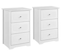 Yaheetech Mesillas de Noche con Tres Cajones 48 x 40 x 73,5 cm Mesitas de Noche Alto Organizador de Almacenamiento Blanco 2 pcs