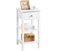 Yaheetech Mesita de Noche Alta Blanca Mesilla de Noche de Madera MDF con 1 Cajón y 2 Estantes Mesa Auxiliar para Sofá Dormitorio 35×35×70cm