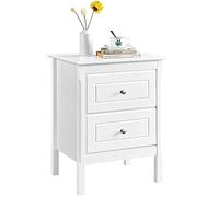 Yaheetech Mesita de Noche Blanca con 2 Cajones Grandes Mesilla de Noche para Dormitorio 48x40x61cm Cajonera de Estilo Vintage