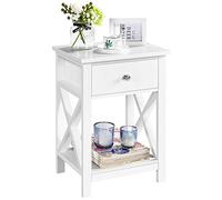 Yaheetech Mesita de Noche Blanca con Cajón 40x30x55cm Mesa de Auxiliar Vintage para Sofá Dormitorio Sala de Estar