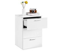 Yaheetech Mesita de Noche Blanca con Tres Cajones para Dormitorio Moderna Mesilla Auxiliar para Salón Café Cama Sofá Minimalista