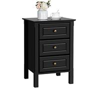 Yaheetech Mesita de Noche con 3 Cajón 40x40x60cm Mesa Auxiliar de Madera Negro Estilo Clásico Mesilla de Noche para Dormitorio Salón Sala de Estar