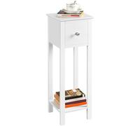 Yaheetech Mesita de Noche de Estrecha 25x25x70cm Mesita de Noche Alto con Cajón Mueble para Teléfono de Sofá, Dormitorio Color Blanco