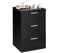 Yaheetech Mesita de Noche Negro con Tres Cajones para Dormitorio Mesilla Auxiliar Moderna para Salón Café Cama Sofá Minimalista Mesa de Noche 40x35x60 cm