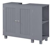 Yaheetech Mueble Bajo Lavabo, Armario de Baño, Apto para Lavabos con Pedestal, con Armario de Dos Puertas Estantes Ajustables Armario de Baño con Almacenamiento Lateral Abierto Ganchos, Gris Oscuro