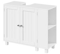Yaheetech Mueble Bajo Lavabo, Armario de Baño, Apto para Lavabos con Pedestal, con Armario de Dos Puertas Estantes Ajustables Armario de Baño con Almacenamiento Lateral Abierto Ganchos, Blanco