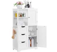 Yaheetech Mueble Baño de Madera Armario Baño con 3 Cajones y Estante Ajustable Armario Multiusos con Puertas para Salón Entrada Blanco 60x30x107 cm
