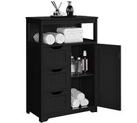 Yaheetech Mueble Baño de Madera Armario Baño con Cajón y Estante Ajustable Mueble Auxiliar de Cocina Armario Multiusos con Puertas Dobles para Salón Entrada Negro 55,5x29,5x86,5 cm