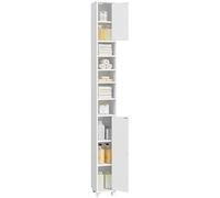 Yaheetech Mueble Columna de Baño Estrecho, Estanterías con 2 Puertas, Estantes Ajustables Espacio Abierto, Mueble Auxiliar de Almacenaje para Salón Dormitorio, 20x20x180cm, Blanco