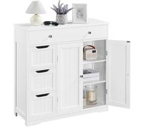 Yaheetech Mueble de Baño, Auxiliar de Madera MDF Armario de Bañocon Cajones y Estantes Ajustables Armario de Almacenamiento para Sala de Estar Blanco 81×30×81,5cm