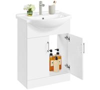 Yaheetech - Mueble de baño con Lavabo de cerámica, Mueble de lavandería, Armario Empotrado, bisagras de Cierre Suave, 61 × 43,5 × 84 cm, Color Blanco
