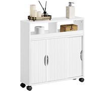 Yaheetech Mueble de Baño con Ruedas Armario de Suelo Estrecho con Puertas Correderas Mueble Cocina Auxiliar de Madera Lacada con Estantes para Espacio Estrecho 20 x 70 x 72 cm,Blanco