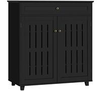 Yaheetech Mueble Zapatero con Cajón y Estantes Ajustables y Puerta de Listones Armario para Zapatos Moderno Entrada 78x37x85.5 cm Blanco (Negro)
