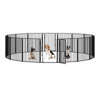 Yaheetech Parque para Perros 16 Paneles de 80 cm de Altura, Vallas para Perros con Cerradura Integrada, Tubos de Bajo Ruido, Protector de Suelo, Alambres de Metal de 8 mm, para Casa y Jardín