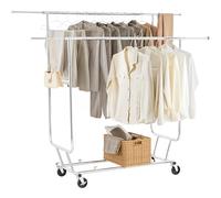 Yaheetech Perchero de Ropa con Ruedas Burro Ropa Resistente Ajustable 128-188cm Ancho 140-165cm Alto Doble Varilla Extensible Base para Zapatos Soporta 113kg Plata