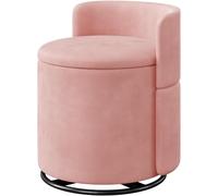 Yaheetech Puff Almacenaje Redondo, Baul Almacenaje, Giratorio, 40 L, Rosa | Reposapiés, Taburete de Tocador de Terciopelo, con Respaldo, Carga 136 kg, Asiento Acolchado, para Salón y Dormitorio
