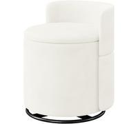 Yaheetech Puff Almacenaje Redondo, Giratorio 360°, 40 L, Carga 136 kg | Puff Tocador con Respaldo, 47.5x46.5x59.5 cm, Taburete Almacenaje en Terciopelo, para Salón y Dormitorio, Blanco