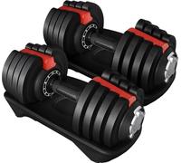 Yaheetech Set de 2pcs Mancuerna Ajustable 12 en 1 Mancuernas Ajuste Rápido de 1,5 kg a 18 kg con Base de Almacenamiento para Gimnasio en Casa
