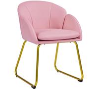 Yaheetech Silla Comedor de PU con Reposabrazos Sillon para Dormitorio Silla para Comedor Cocina Pata Metal Silla Sala de Estar Rosa Claro