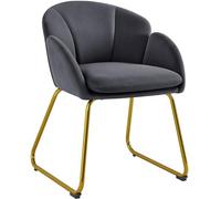 Yaheetech Silla Comedor Silla Tapizada Terciopelo Sillon para Dormitorio Silla para Comedor Cocina Pata Metal Silla Terciopelo Sala de Estar Gris Oscuro