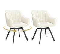 Yaheetech Silla de Comedor Giratoria con Reposabrazos Respaldo Sillón Auxiliar Moderno de Terciopelo con Patas Metálicas Asiento Giratorio para Cocina Salón (2, Beige)