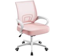 Yaheetech Silla de Escritorio Oficina Malla Silla Ergonomica con Soporte Lumbar Altura Ajustable Respaldo Transpirable Silla Giratoria Función Inclinación para Oficina Capacidad Max136 KG Rosa