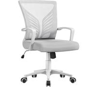 Yaheetech Silla de Oficina con Función de Inclinación, Silla Malla con Soporte Lumbar y Diseño Mariposa para Estudio, Carga Máxima 136kg, Gris Claro