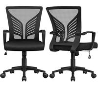 Yaheetech Silla de Oficina con Función de Inclinación, Silla Malla con Soporte Lumbar y Diseño Mariposa para Estudio, Carga Máxima 136kg (Negro, Juego de 2)