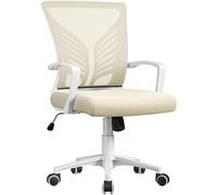 Yaheetech Silla de Oficina con Función de Inclinación, Silla Malla con Soporte Lumbar y Diseño Mariposa para Estudio, Carga Máxima 136kg, Beige
