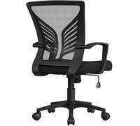 Yaheetech Silla de Oficina con Función de Inclinación, Silla Malla con Soporte Lumbar y Diseño Mariposa para Estudio, Carga Máxima 136kg, Negro