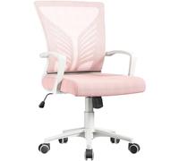 Yaheetech Silla de Oficina con Función de Inclinación, Silla Malla con Soporte Lumbar y Diseño Mariposa para Estudio, Carga Máxima 136kg, Rosa