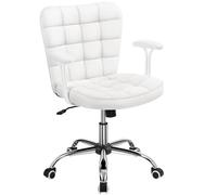 Yaheetech Silla de Oficina con Reposabrazo Silla Oficina Tapizada de Cuero PU Silla con Ruedas Silla Ergonomica Base Metal Blanca