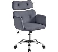 Yaheetech Silla de Oficina con Reposacabeza Silla Escritorio Ajustable Silla de Despacho Terciopelo con Reposabrazos Silla Tapizada Moderna Hogar Oficina Silla con Ruedas Giratorias Gris