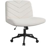 Yaheetech Silla de Oficina con Reudas, Silla Piernas Cruzadas con Función Mecedora, Ancha Sila de Escritorio para Juegos, Silla de Maquillaje sin Brazos para Casa, Beige