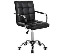 Yaheetech Silla de Oficina con Ruedas Giratorias Silla de Ordenador Ajustable en Altura con Asiento Acolchado Giratorio Silla de Escritorio de Polipiel Carga MAX 120Kg con Respaldo Negro