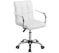 Yaheetech Silla de Oficina con Ruedas Giratorias Silla de Ordenador Ajustable en Altura con Asiento Acolchado Giratorio Silla de Escritorio de Polipiel Carga MAX 120Kg con Respaldo Blanco