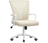 Yaheetech Silla de Oficina con Ruedas Regulable en Altura Múlti Color de Malla con Función de Mecedora Silla Escritorio para Despacho Silla de Estudio Beige