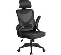 Yaheetech Silla de oficina de malla ergonómica con respaldo alto y acolchado ajustable, silla de computadora con asiento acolchado, sala de juegos, color negro