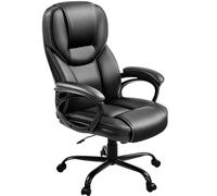 Yaheetech Silla de Oficina de Piel Sintética con Respaldo Alto Ergonómico Soporte Lumbar Altura Ajustable Silla de Escritorio Base de Metal Negro