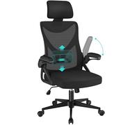 Yaheetech Silla de Oficina Ergonomica con Soporte Lumbar Silla Escritorio Reposabrazo Ajustable Silla Oficina Reposacabeza Base Giratoria de 70 cm Transpirable Negro