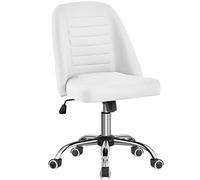 Yaheetech Silla de Oficina Ergonómica - Giratoria 360° en Piel Sintética, Escritorio Ajustable en Altura con Ruedas, sin Reposabrazo, Carga MAX 136 KG, Blanca