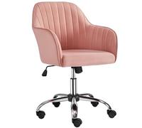 Yaheetech Silla de Oficina Ergonómica Reclinable Silla de Escritorio con Ruedas Giratorias de 360° Silla de Ordenador Ajustable en Altura con Asiento Acolchado Carga MAX 136 KG Rosa